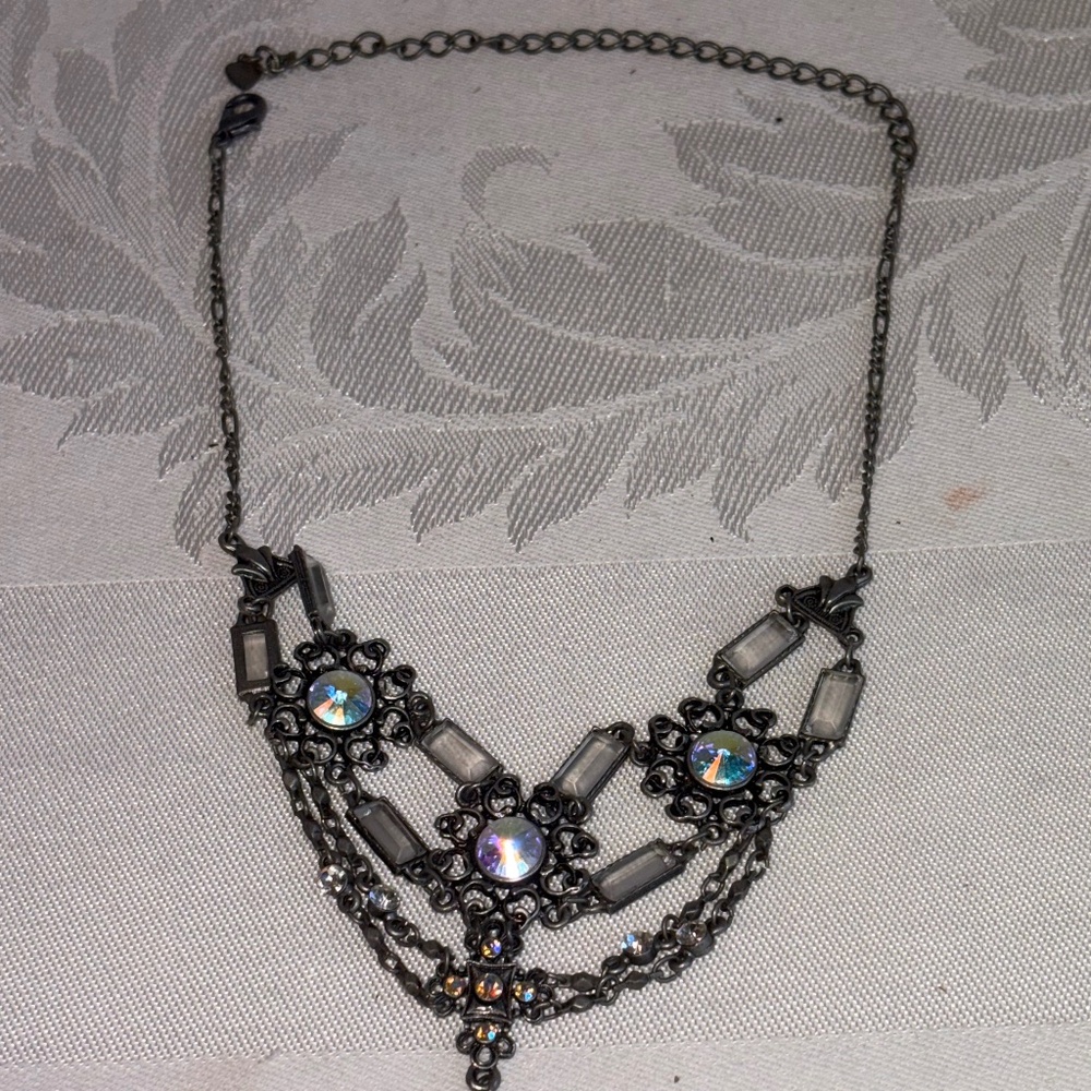Gothic Victorian Revival AB Crystal Bib Necklace